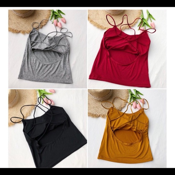 Tank top Strappy back open womens sexy padded red - Picture 6 of 7